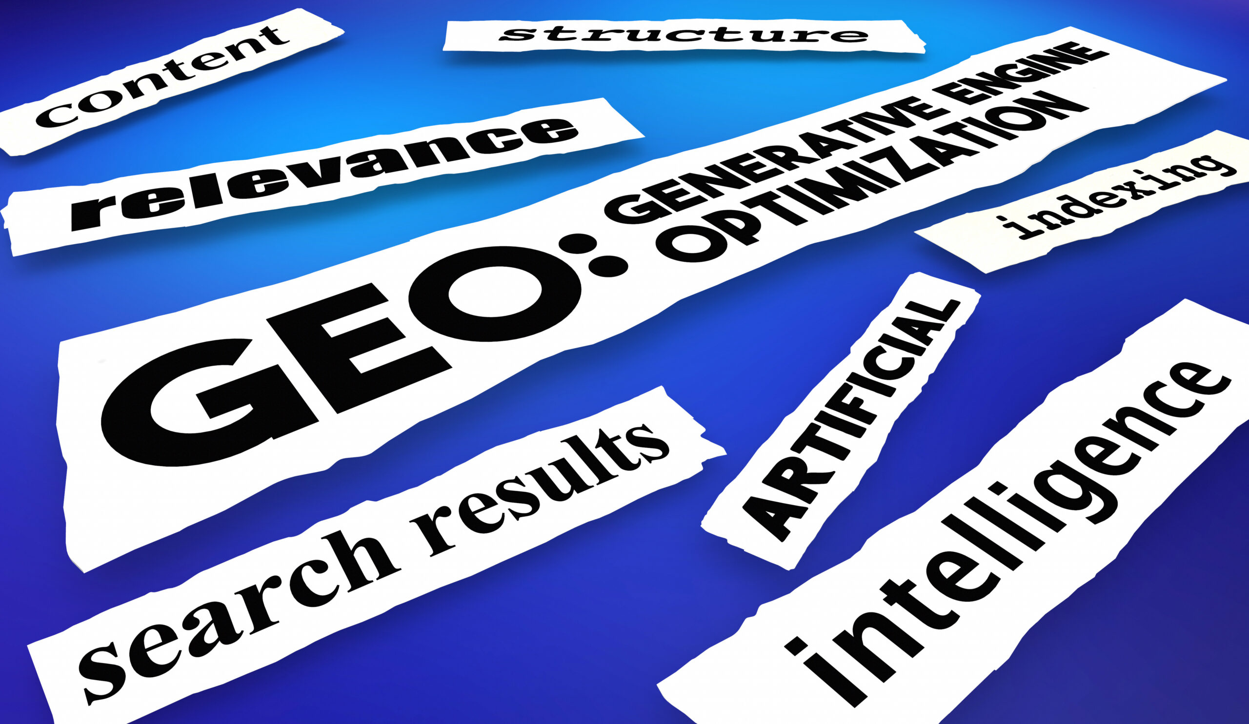 GEO Generative Engine Optimization News Headlines LLM Large Language Model SEO 3d Illustration Geo fundamentals