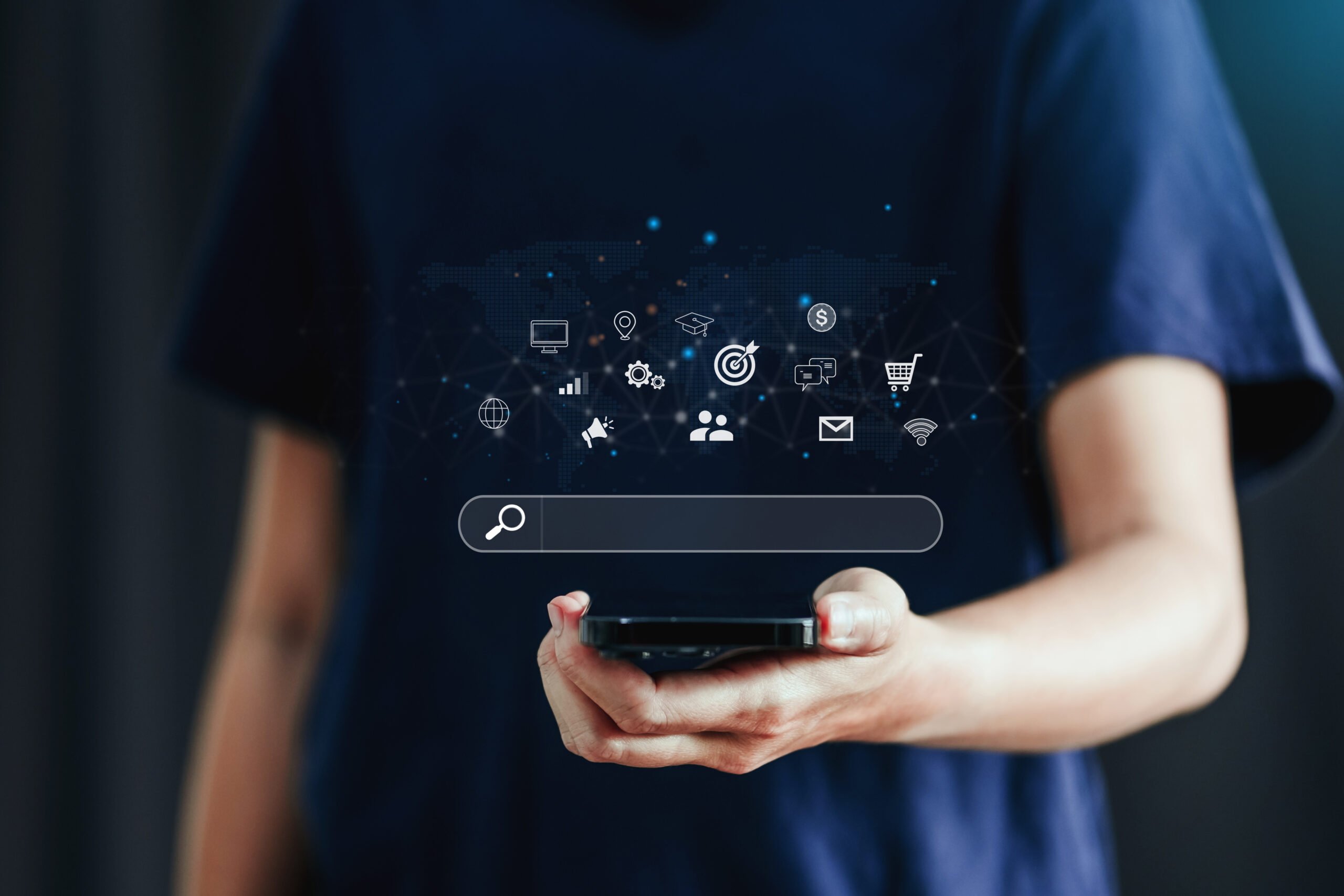 Businessman using a Smathphone for analysis SEO Search Engine Op