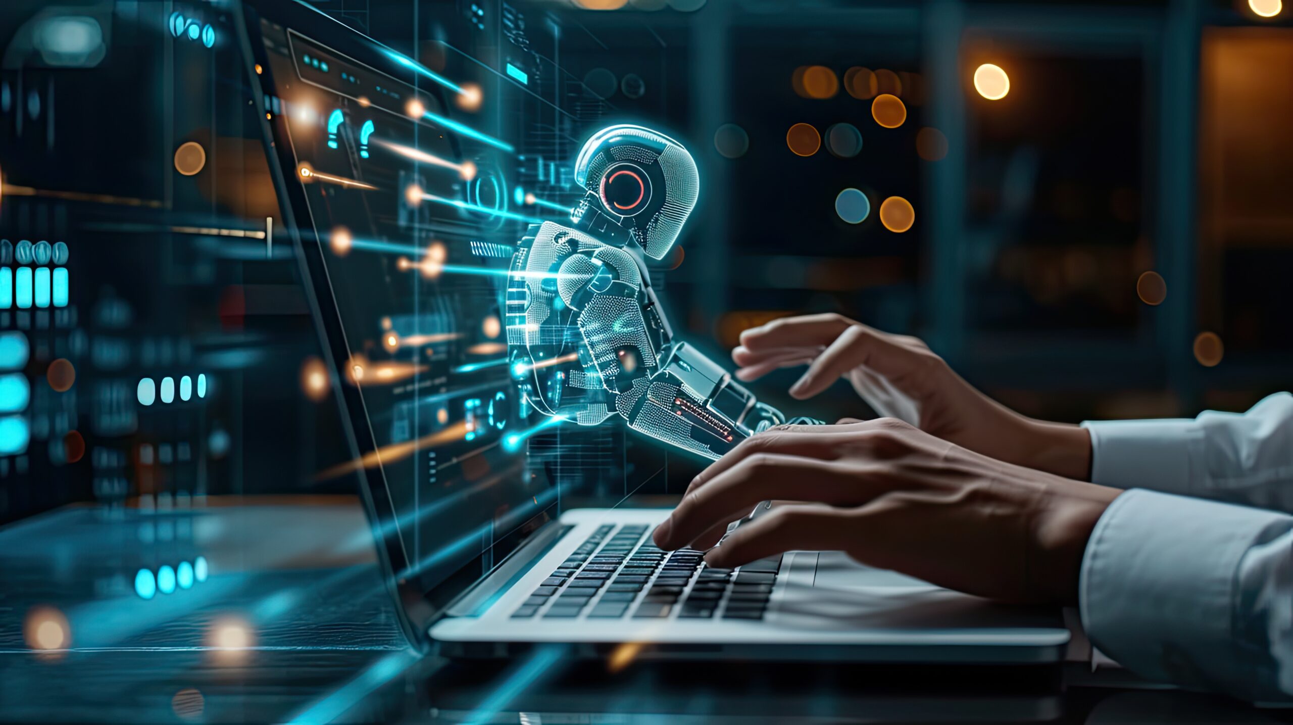 man using laptop for searching of technology smart open AI or artificial intelligence using an artificial intelligence chatbot developed. GEO vs SEO