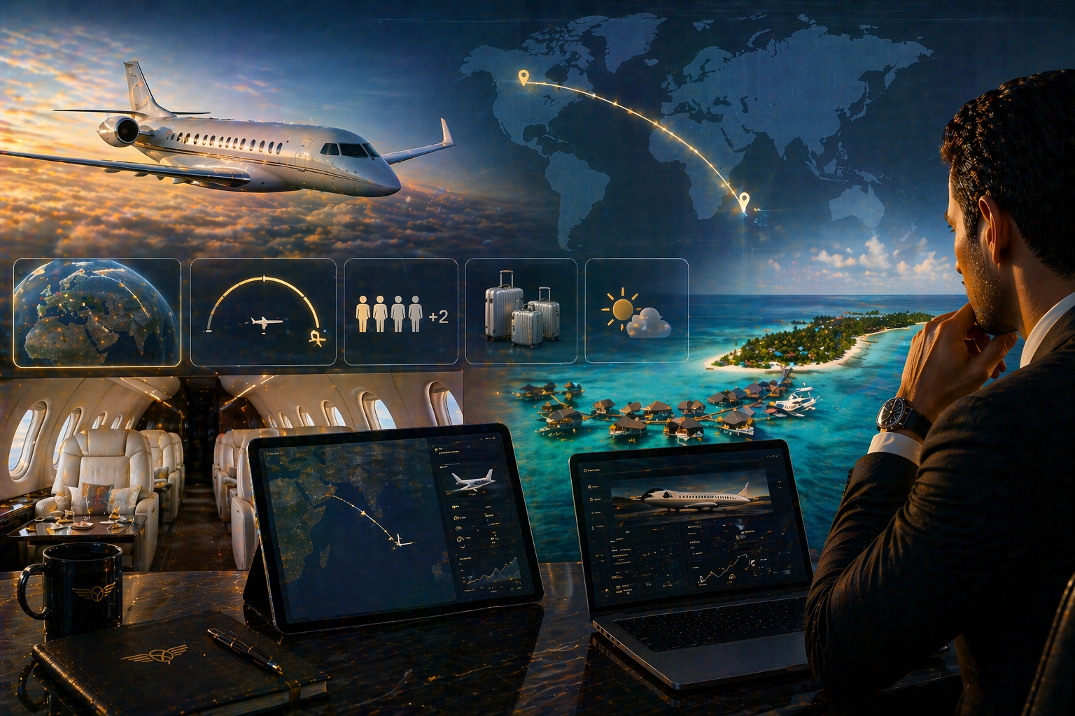 Can a Bombardier Global 8000 fly nonstop from London to the Maldives with 12 passengers