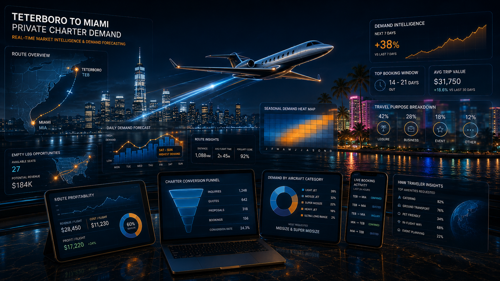 Teterboro To Miami Private Charter Demand