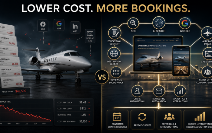 Private jet charter operator reducing customer acquisition costs through an integrated digital marketing system that generates qualified charter bookings