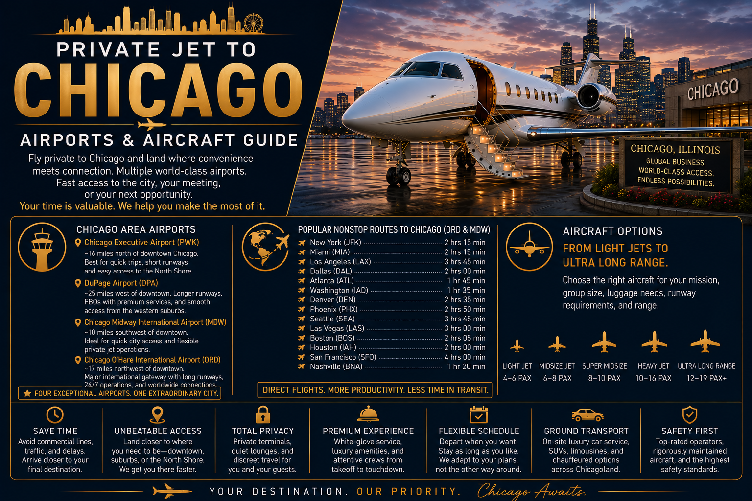 Private Jet to Chicago: Airports & Aircraft Guide