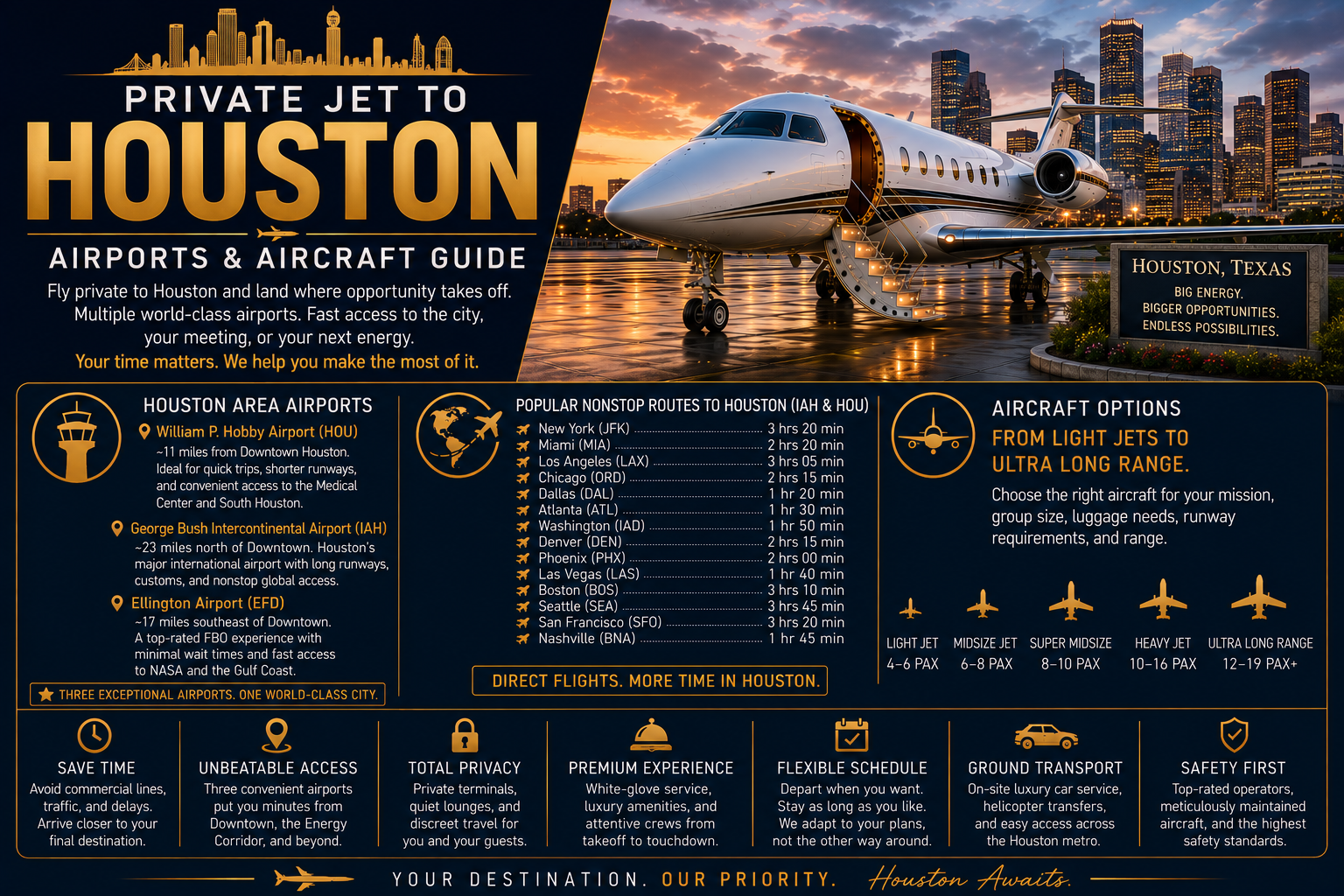 Private Jet to Houston: Airports & Aircraft Guide