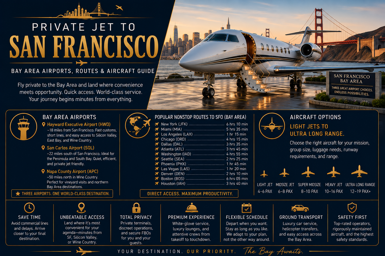 Private Jet to San Francisco: Airports & Aircraft Guide