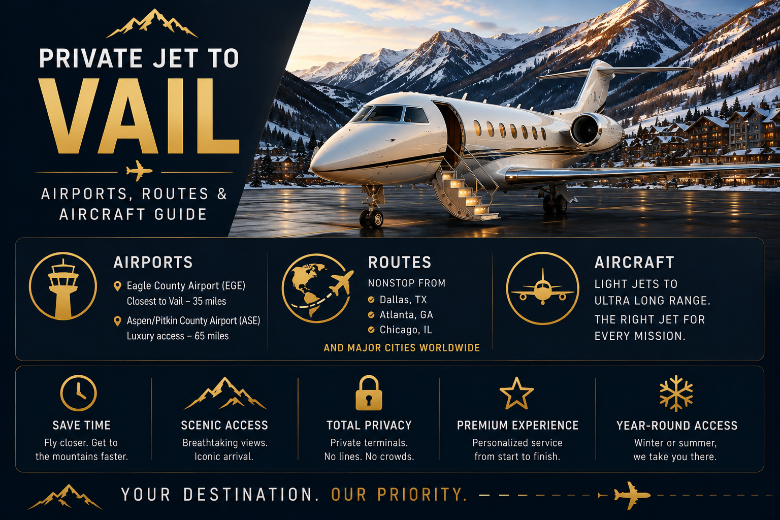 Private Jet to Vail: Airports, Routes and Aircraft Guide
