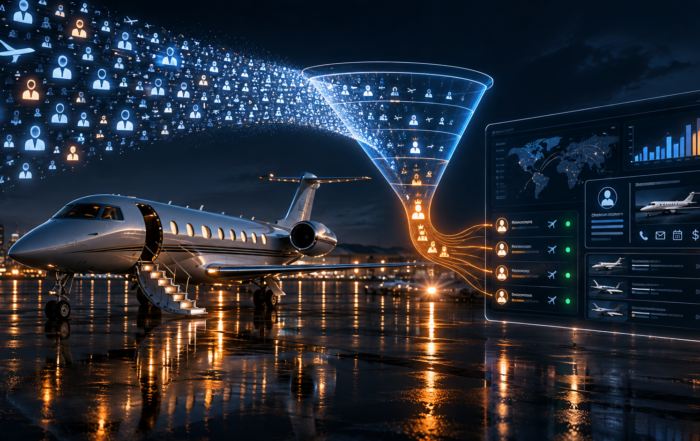 Private aviation advertising funnel filtering aviation enthusiasts from qualified charter buyers