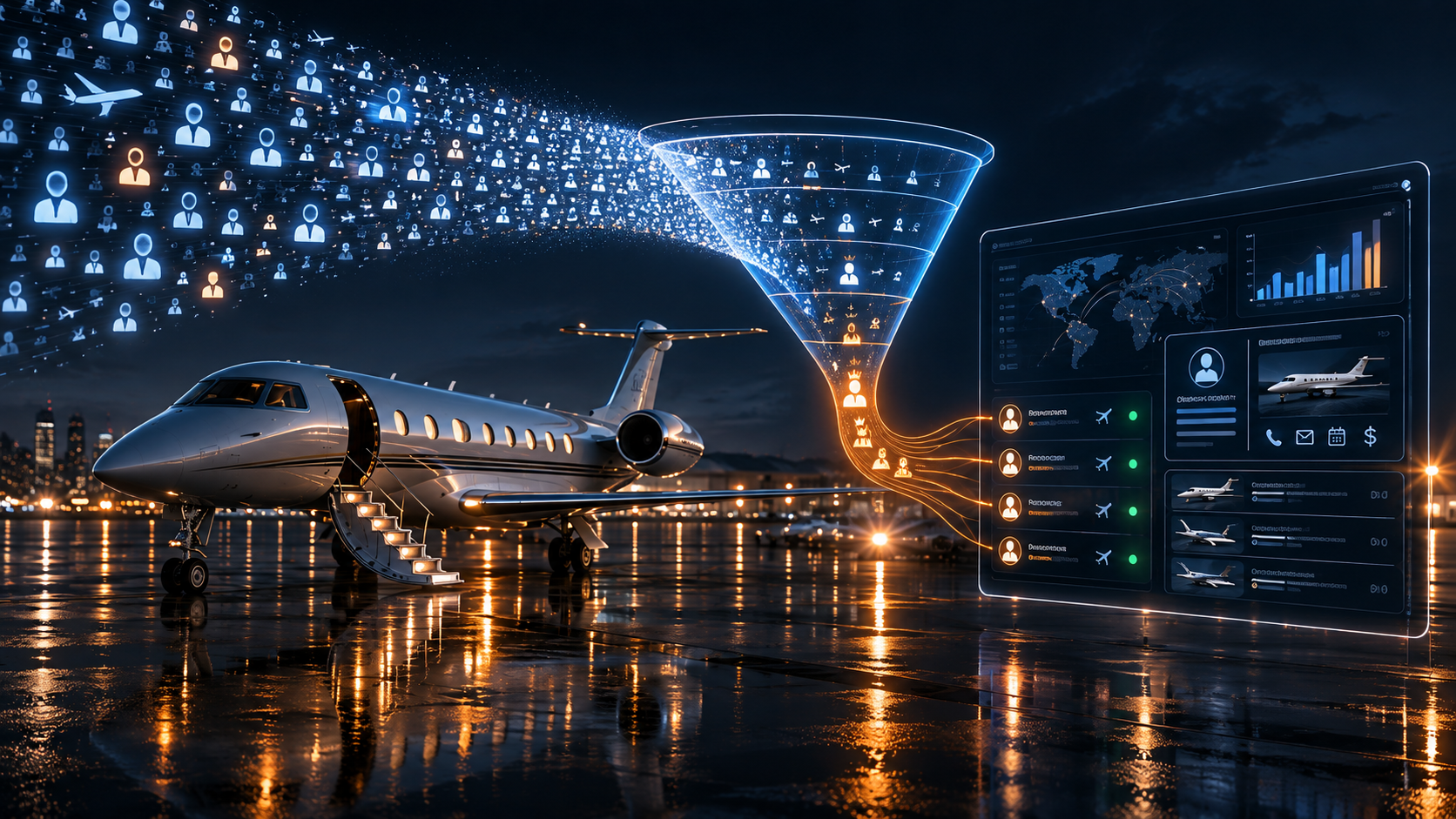 Private aviation advertising funnel filtering aviation enthusiasts from qualified charter buyers